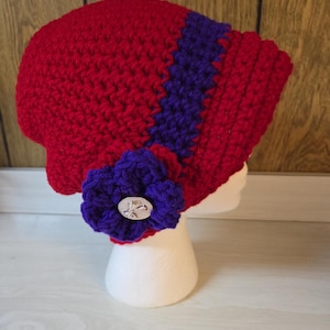 Handmade Crocheted Red Hat Inspired Cap Hat Red/Purple Ready To Ship