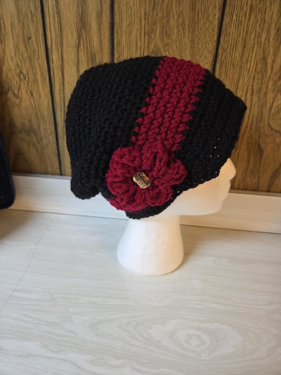 Created by Cyd Hand Crochet Beanie Hat Black Burgundy Rust Multi-Color Boho NEW Left Hand: BEGINNER Crochet Burnt Orange Men main image 2
