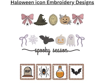 Mini Halloween Icons Embroidery Design  Halloween Embroidery Cute Ghost Icons, Halloween, Spooky, Icons embroidery designs Mini Embroidery