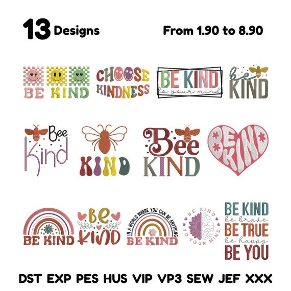 Be Kind Machine Embroidery Design bundle Kindness Quotes Embroidery Design Choose kindness Embroidery Design Always Be Kind Embroidery