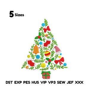 Colorful & Swirl Christmas Tree Embroidery Design Christmas Embroidery Design Christmas element tree embroidery Decorative Tree Embroidery