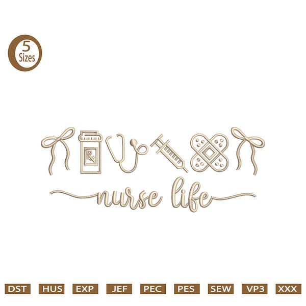 Nurse Life Icon Embroidery nurse machine embroidery Nurse Stethoscope Embroidery Design Doctor Stethoscope Bow Embroidery file.