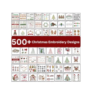 Kerst mega borduurontwerpen bundel Feestdagen borduurbundel 500+ ontwerpen Kerstman, sneeuwvlok, rendier, kerstornament borduurontwerpen