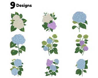 Blue Hydrangea Bow Flower Embroidery Bundle Hydrangea Vase Emb Mini Tiny Hydrangea Embroidery Flower Bundle Easter Violet Hydrangea Flower