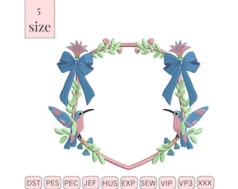 Motif de broderie grand millénaire écusson colibri preppy oiseau arc écusson monogramme cadre broderie machine coquette arc écusson broderie