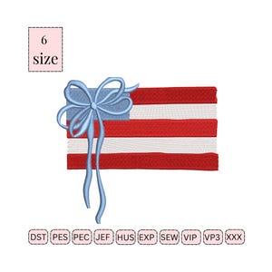 Bow Scalloped American Flag July 4th Summer American Flag Machine Embroidery Design|USA Flag Embroidery Design|United States Flag Embroider