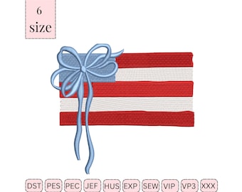 Bow Scalloped American Flag July 4th Summer American Flag Machine Embroidery Design|USA Flag Embroidery Design|United States Flag Embroider
