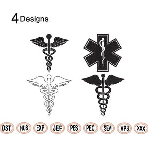 Registered Nurse Embroidery Design Caduceus EMT Machine Embroidery Stitch Fill-Paramedic Symbol Nurse Doctor Logo Medical embroidery design