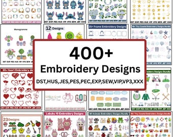 Paquete de diseños de bordado: más de 400 diseños emb: descarga instantánea de diseños digitales, actuales y futuros, acceso de por vida, megapaquete de patrones de bordado
