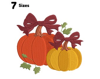 Fall Pumpkin Embroidery, Coquette Bow Stitch File Double pumpkin embroidery file with bow  Fall Embroidery Design Cute Pumpkin embroidery