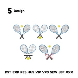 Sports Pack Embroidery Designs Tennis Racquets Rackets Crossed Embroidery Split Tennis Rackets Embroidery Tennis Racket with Ball Embroider
