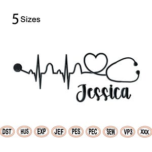 Nurse Heartbeat-Machine Embroidery Design,Heartbeat Stethoscope Embroidery Design, Doctor Embroidery Designs, Heart Beat Embroidery Design
