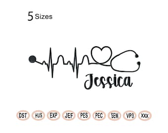 Nurse Heartbeat-Machine Embroidery Design,Heartbeat Stethoscope Embroidery Design, Doctor Embroidery Designs, Heart Beat Embroidery Design