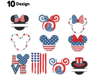 4th Of July Embroidery Bundle Mickey Mouse Head 4th of July Embroidery American Flag Mickey Face Embroidery Independence Day embroidery