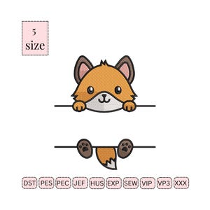 Diseño de bordado de zorro bebé dividido, diseño de bordado de animales, lindo diseño de bordado de monograma dividido de zorro bebé, diseño de bordado a máquina