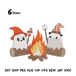 Motif de broderie fantôme mignon feu de camp Fichier de broderie Halloween fantasmagorique Motif de broderie fantôme kawaii Fichier numérique de broderie Halloween