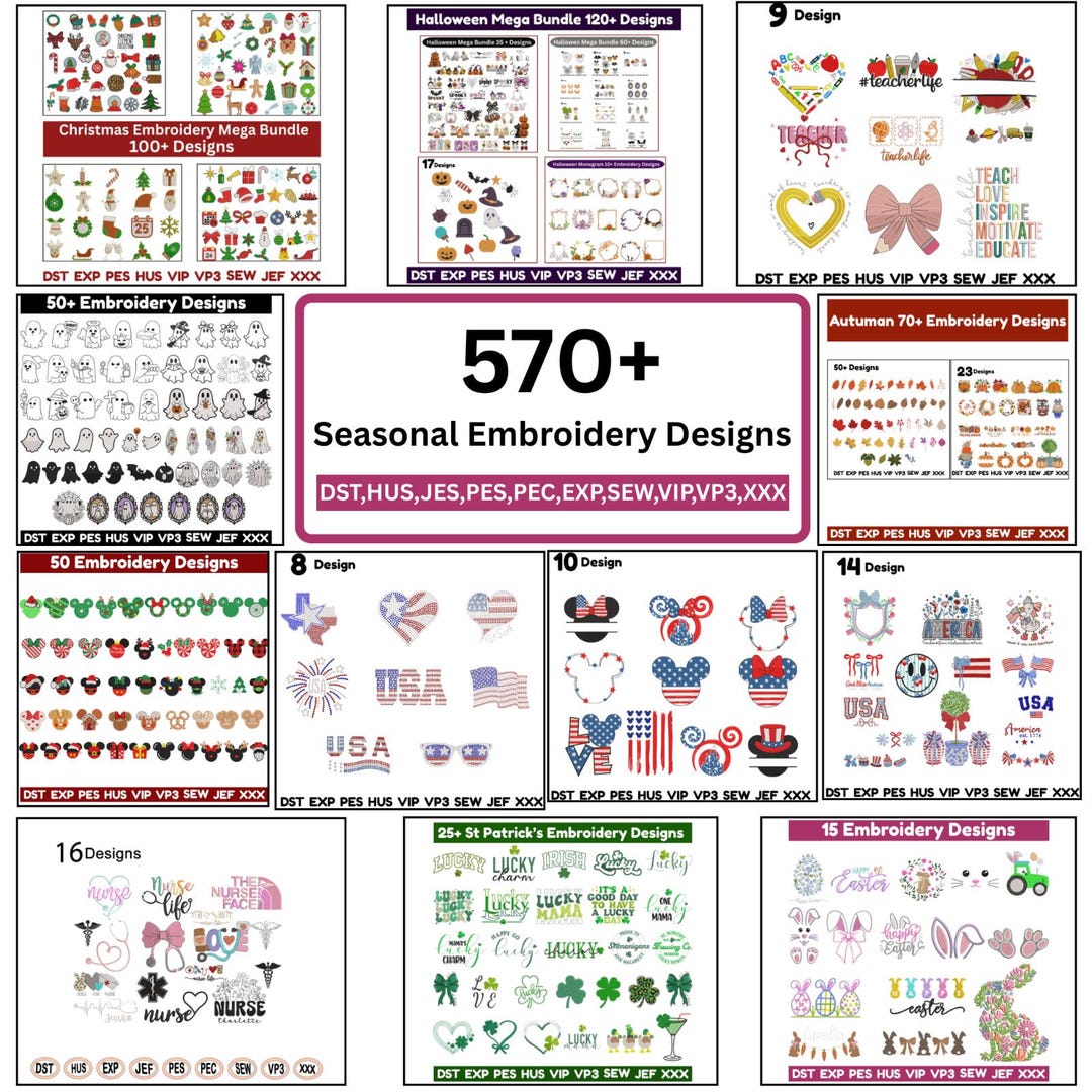 500+ Designs Mega Bundle Machine Embroidery Files Ultimate Embroidery ...