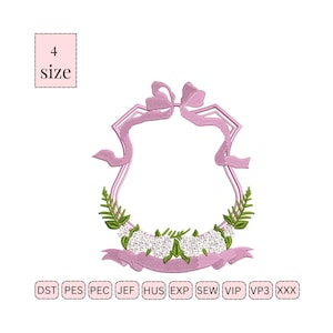 Hydrangea floral crest embroidery Frame  Decoration Monogram Frame Embroidery Design Preppy Flower Frame Embroidery Design