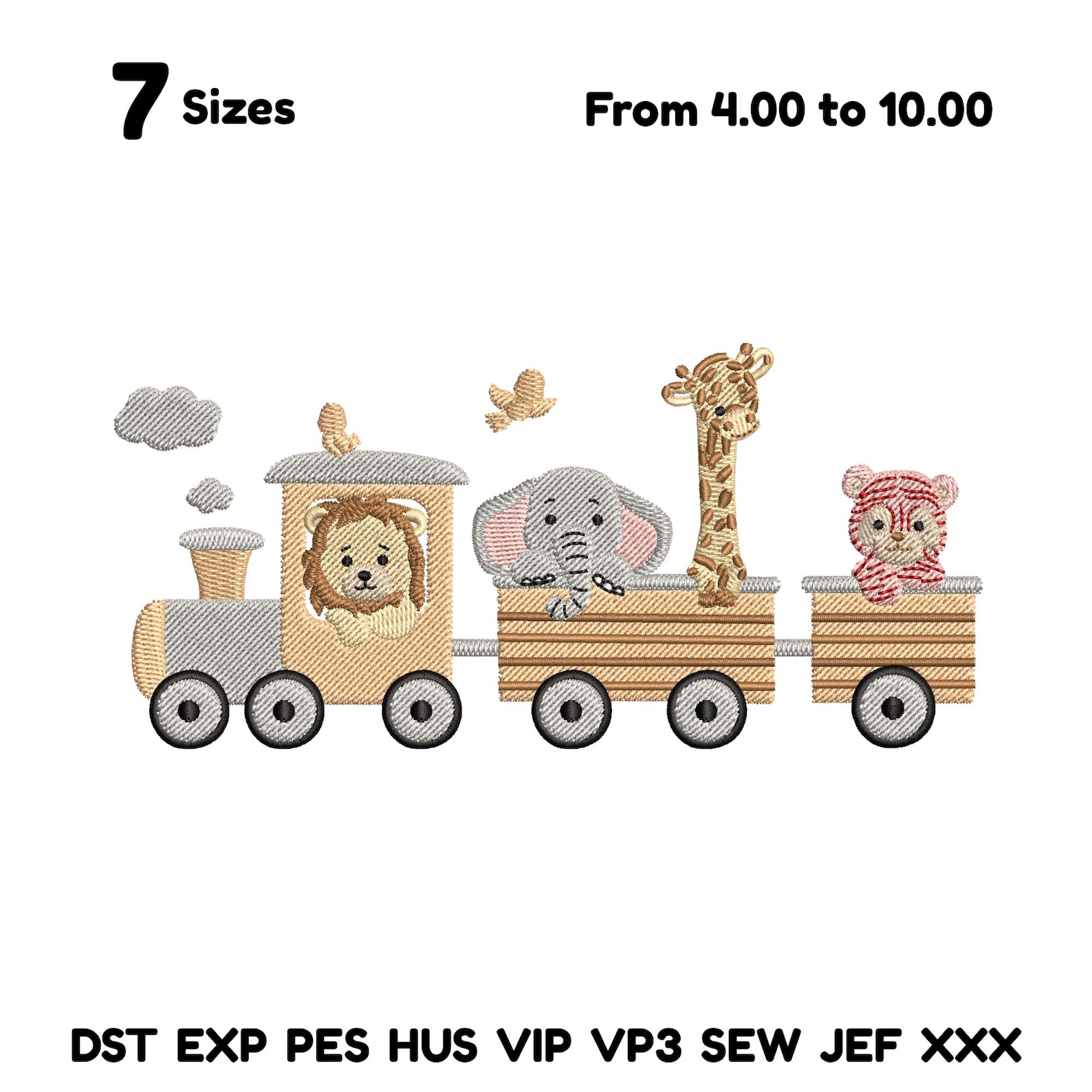Create Animal Train Safari Animals on Train Embroidery Designs Zoo Animal Train Sketch ...