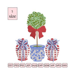 Blue Chinoiserie Topiary Embroidery Design,Pot Topiary Coquette Bow Embroidery Preppy Easter Embroidery Chinoiserie Topiary Digital emb