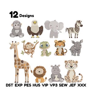 Safari Animals Embroidery Bundle Zoo Animal Machine Embroidery Cute Baby Jungle Animals Embroidery Baby Embroidery Forest Animal embroidery