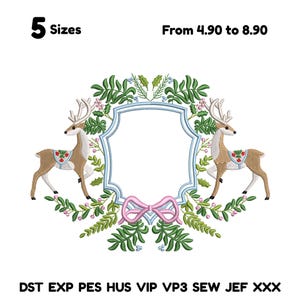 Christmas deer Wreath Embroidery Christmas Wreath Embroidery Design Christmas Monogram Frame Emb Holiday Poinsettia Crest & Berry Frame emb