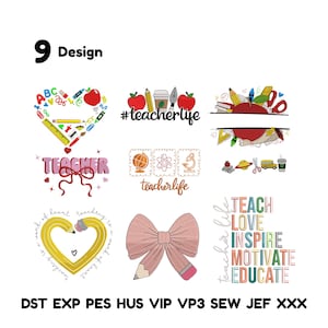 Teacher Embroidery Designs Bundle Back to School Embroidery Designs Teacher-Themed Embroidery Design Bundle Teacher Frame Bundle Embroidery