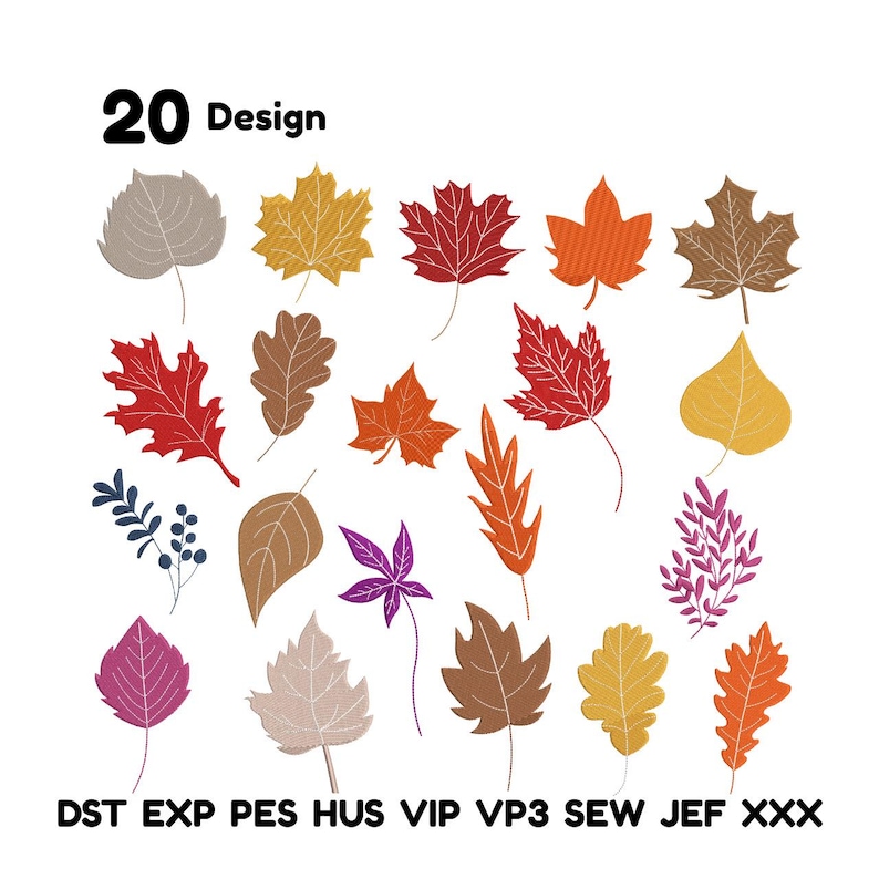 Fall Leaves Bundle Embroidery Autumn Leaf Embroidery Design Fall ...