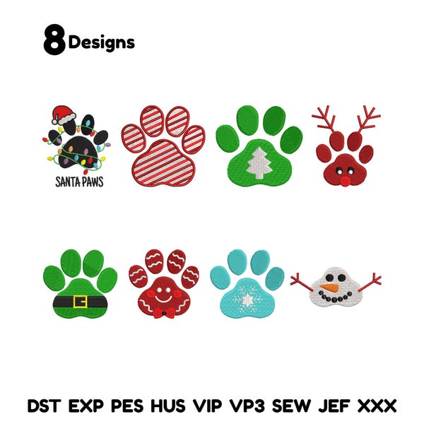Christmas Paw Embroidery Design bundle Holiday Dog Cat Paw Machine Embroidery Set Winter Pet Embroidery,Pet Lover Christmas Embroidery File