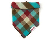 Dog Triangle Bandana Teal Red Tan Plaid Flannel Cotton Gift for Dog Owners Scarf Dog Accessory Handmade Dog Clothing Dog Fashion