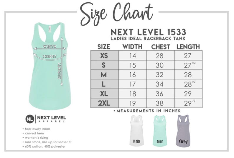 the size chart for a women's tank top