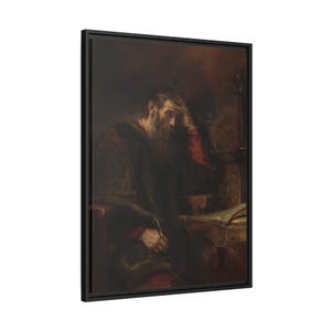 Rembrandt Apostle Paul Expressive Portrait of a Christian Martyr Old Man Thinking - Framed Canvas Wall Art Print In Pinewood Frame