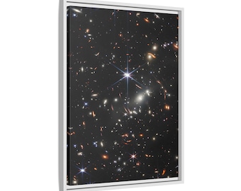 James Webb Space First Deep Field - Framed Canvas Wall Art Print in Pinewood Frame