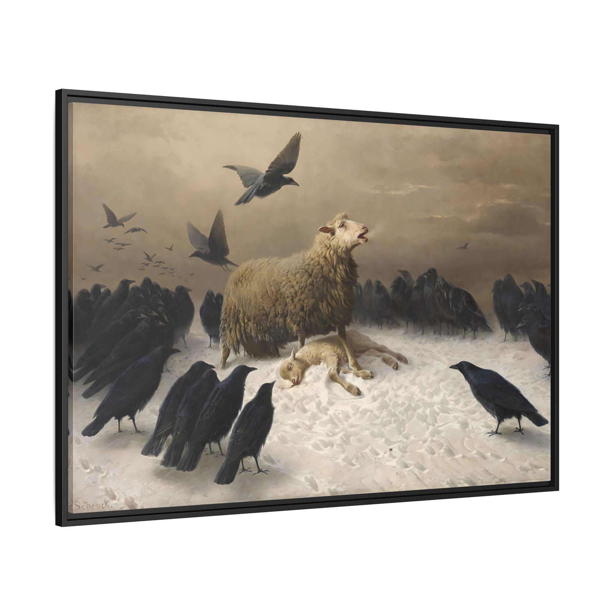 August Friedrich Albrecht Schenck Anguish - Framed Canvas Wall Art Print Reproduction in Pinewood Frame