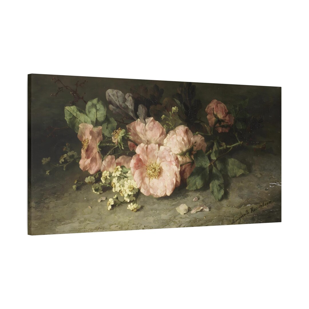 Vintage Vibrant Bouquet Pink Roses Canvas Print - Floral Wall Art ...