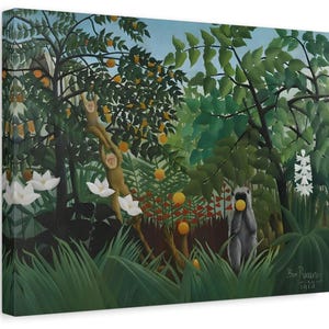Henri Rousseau Exotic Landscape - Framed Canvas Wall Art Print Reproduction
