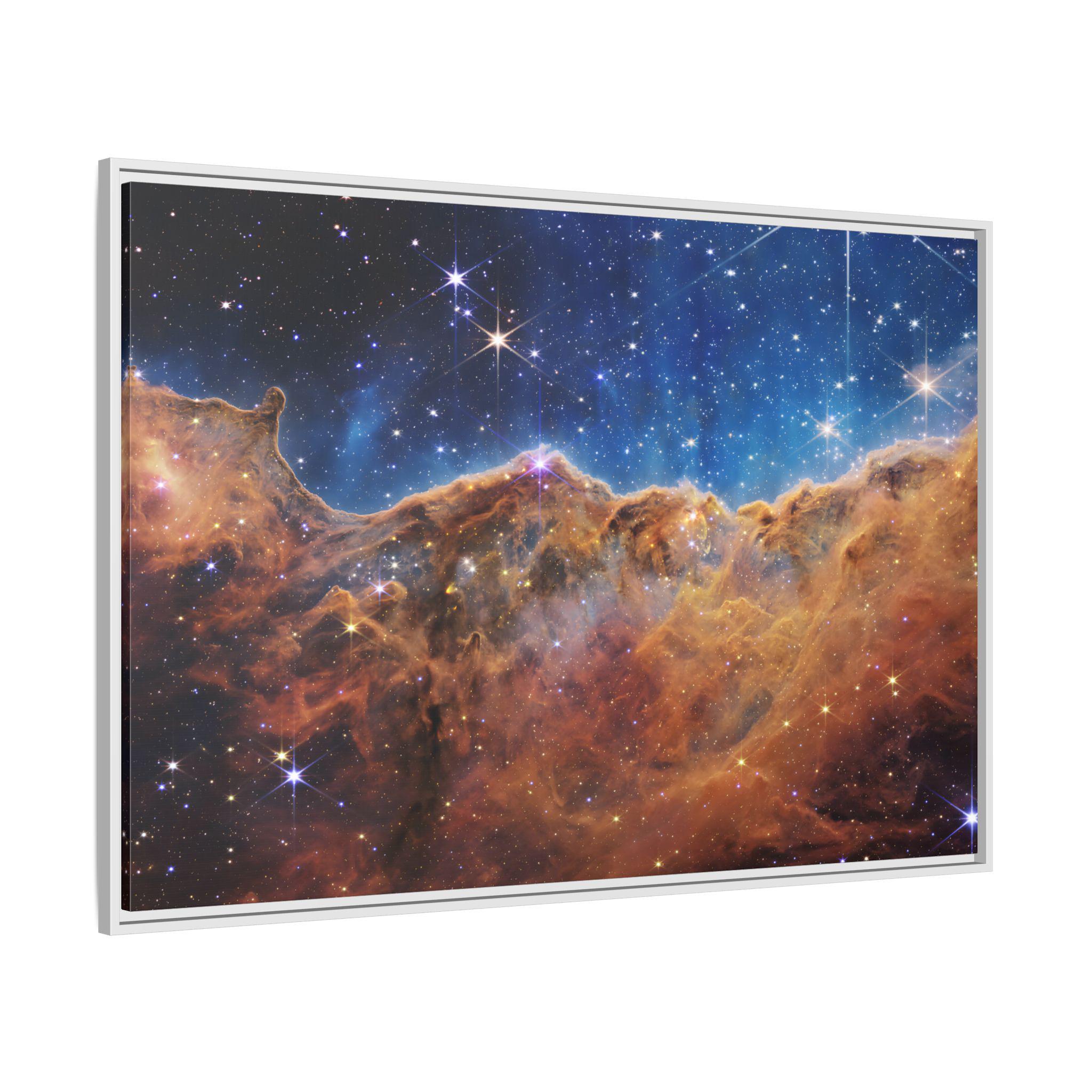 Carina Nebula Framed Canvas Print – James Webb Telescope, Cosmic