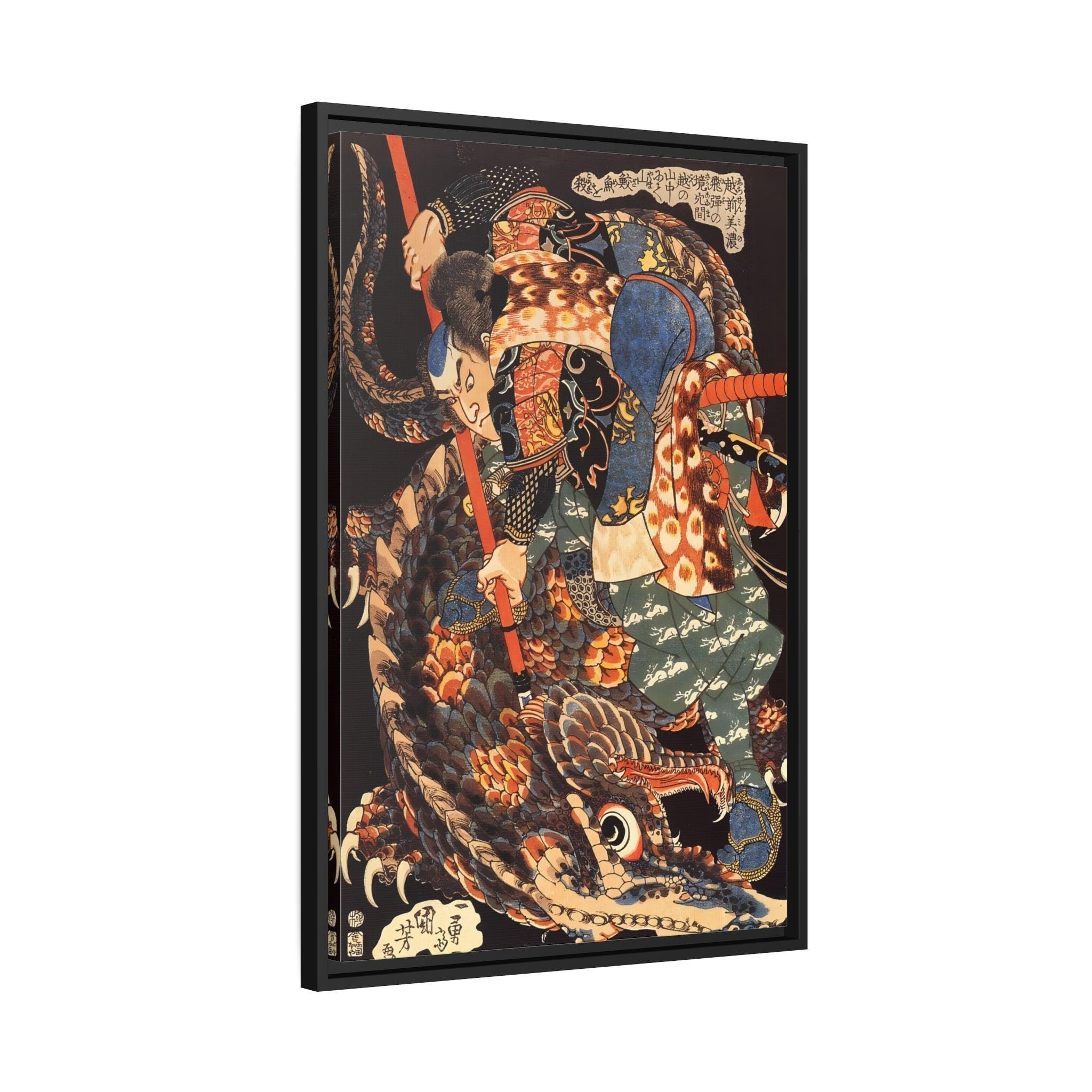 Miyamoto Musashi Killing A Giant Nue - Framed Canvas Wall Art