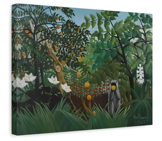Henri Rousseau Exotic Landscape - Framed Canvas Wall Art Print