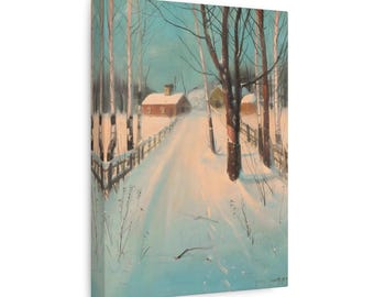 Svend Svendsen Birch Lined Road Winter - Canvas Wall Art Print