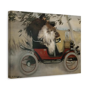 Ramon Casas and Pere Romeu In An Automobile - Canvas Wall Art Print Reproduction