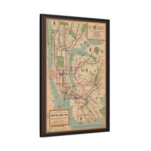 Vintage NYC Subway Map - Framed Canvas Wall Art Print