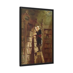 Carl Spitzweg Bookworm - Framed Canvas Wall Art Print Reproduction in Pinewood Frame