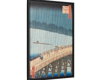 Utagawa Hiroshige Sudden Shower - Framed Canvas Wall Art Reproduction in Pinewood Frame