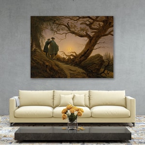 Caspar David Friedrich Zwei Männer betrachten den Mond - Leinwand Wand Kunst Reproduktion