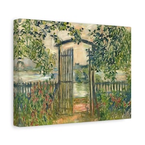 Claude Monet The Garden Gate at Vetheuil - Framed Canvas Wall Art Print Reproduction