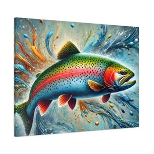 Rainbow Trout Fish Wall Art Fishing - Canvas Wall Art Print Reproduction