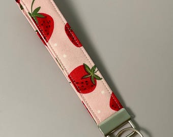 Strawberry Fabric Wristlet Keyring