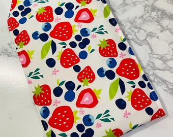 Strawberry Blueberry Fabric Book Sleeve: Kindle, iPad Mini, E-Reader Pouch