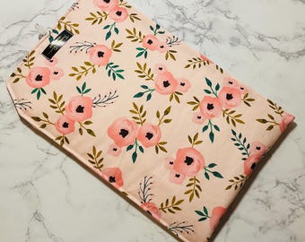 Peach Ranunculus Floral Book Sleeve: Padded Tablet Fabric Pouch